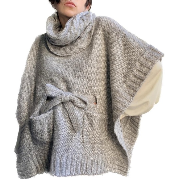 Beige Cable Knit Women's Sweater Ella moss cowl neck poncho size XS /S - Picture 1 of 5